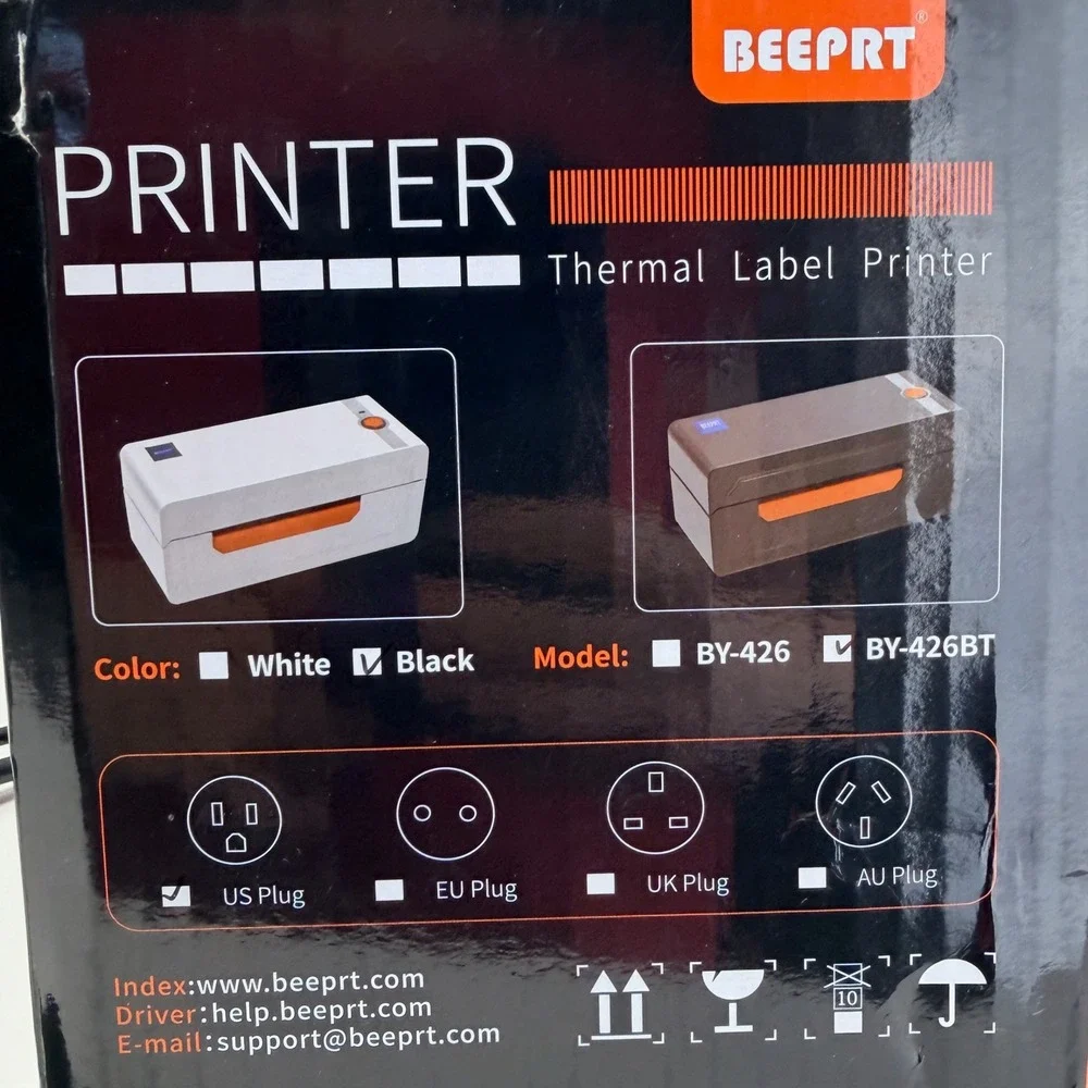 BEEPRT Thermal Label Printer with Holder Black USB or Blue Tooth